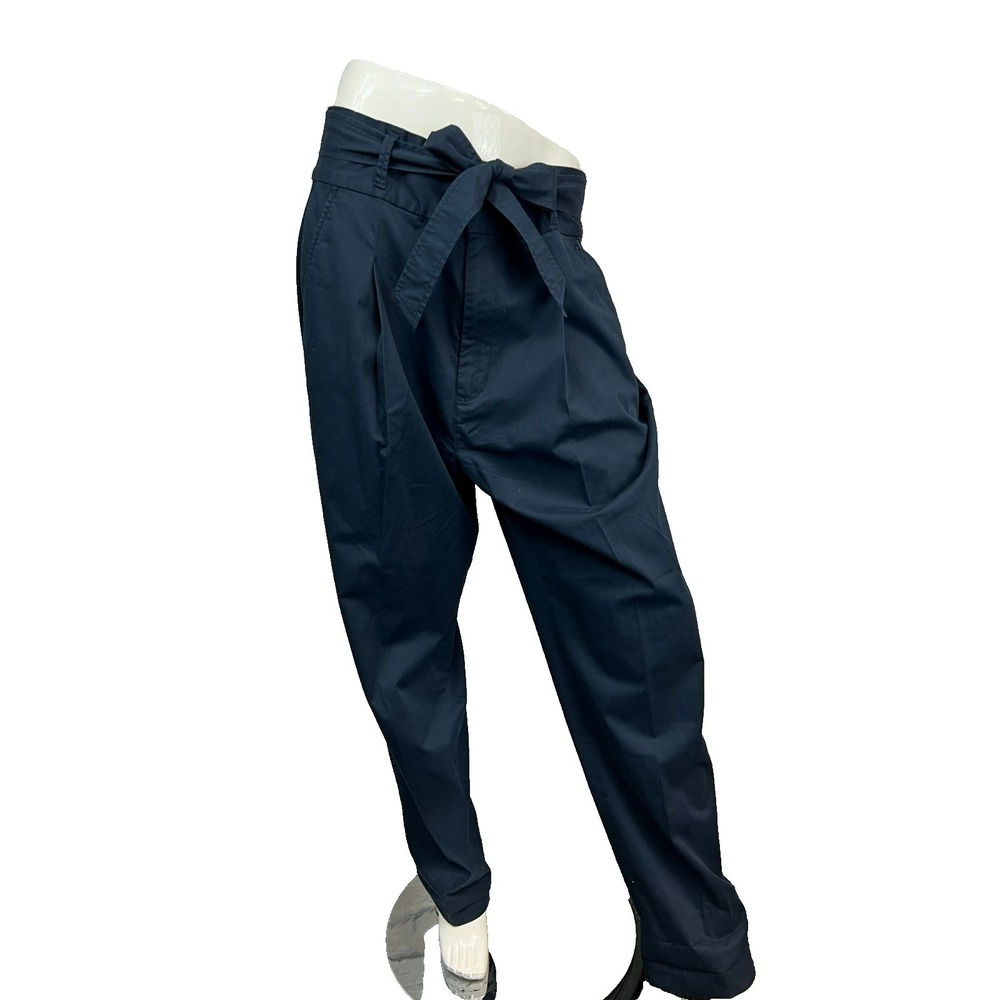 Polo Ralph Lauren Paper Bag Pant‎ Navy Blue Cotton Taper Leg Sash Tie Pockets 10